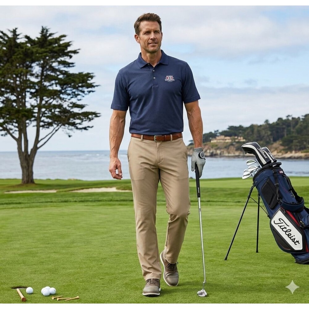 Cutter & Buck US Open 2010 Pebble Beach Men’s XL Navy DryTec Polo CB Sleeve Logo